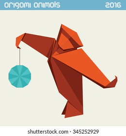 Origami monkey. Vector clear simple flat illustration. New Year 2016