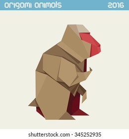 Origami monkey. Vector clear simple flat illustration. New Year 2016