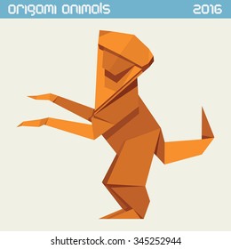 Origami monkey. Vector clear simple flat illustration. New Year 2016