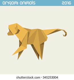Origami monkey. Vector clear simple flat illustration. New Year 2016