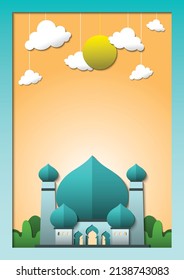 Origami Moschee Banner Vorlage. Reklametafeln, Poster, Social Media, Grußkartenvorlage 
