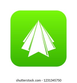 Origami mountain icon green vector isolated on white background