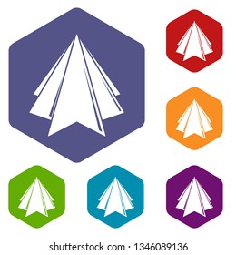 Origami mountain icons vector colorful hexahedron set collection isolated on white