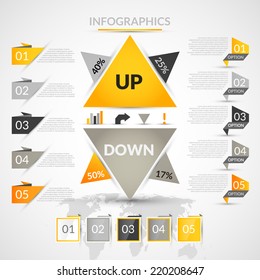 Origami notebook infographic elements with up and down arrows vector illustration