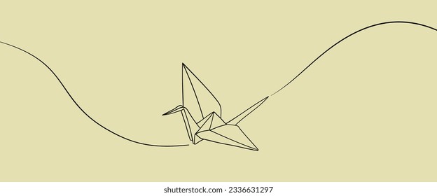 Origami one line drawing on yellow background. Minimal vector illustration