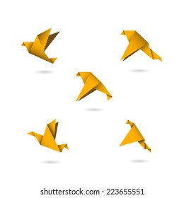 origami orange birds icons set vector illustration