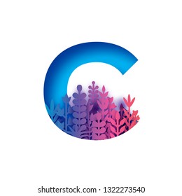 Origami organic paper cut letter C. Flora letter, floral font, flower alphabet, flower font. Colorful Unique trendy spring, summer idea.