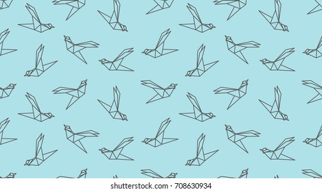 Origami outline bird seamless pattern. Japanese vector ornament. Endless texture can be used for wallpaper, web page background, surface, textile print..