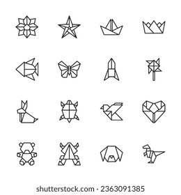 Origami outline icon set vector illustration