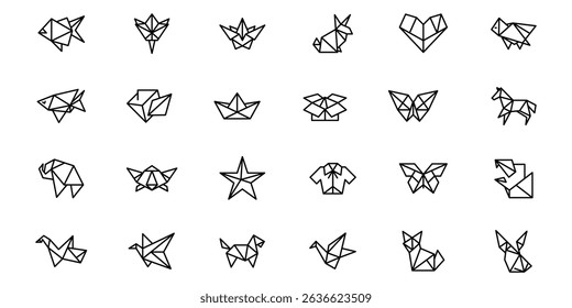Origami outline or line icon design bundle.