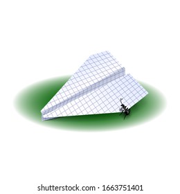 avión de papel origami y hormiga valiente