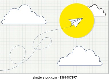 Origami paper airplane in a flat style