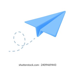 Origami paper airplane flying in the air email sending concept Message to the recipient. 3D vector illustration.