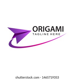 Origami Paper Airplane Logo Template Design Vector In Isolated Background