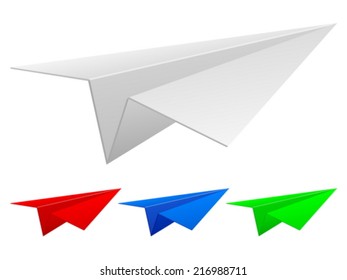 Origami paper airplane on a white background.