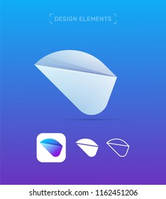 Origami paper airplane wing logo template concept. 3d, Flat and line art style. Application icon