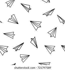 Origami paper airplanes pattern. Seamless vector background with hand drawn paper plane icon