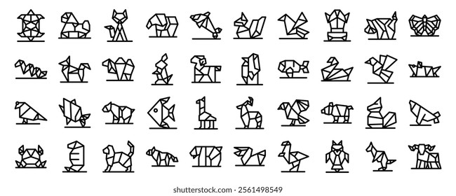 Origami paper animal icons set. Collection of origami figures depicting various animals, showcasing creativity and paper folding art