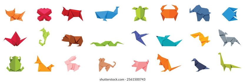 Origami paper animal icons set. Set of colorful origami animals representing wildlife diversity, showcasing creativity and paper art