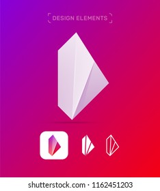 Origami paper arrow, airplane wing logo template concept. 3d, Flat and line art style. Application icon