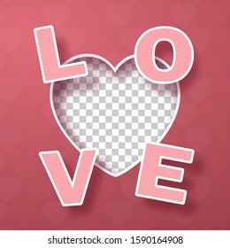Origami Paper art of blank heart shape with text LOVE on pink background, Love and Romance