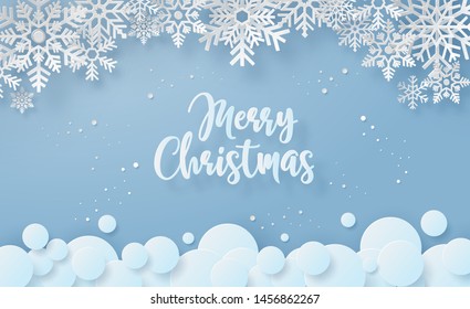 Origami paper art of Snowflake in winter season with text Merry Christmas, Merry Christmas and Happy New Year