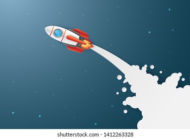 Origami paper art of Start-Up Business concept, Rocket launching to the space