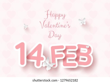 Origami Paper art of Text of Valentine's day with butterfly, Love and Happy Valentine's Day