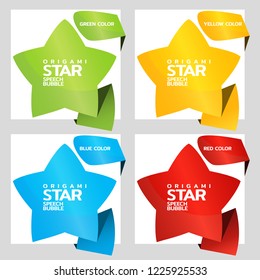 Origami paper banner decorated with star. Sale banner set template design. Special offer. Discount tag, badge, emblem. Web stickers. Price tag template for catalog with space for text