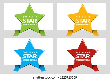 Origami paper banner decorated with star. Sale banner set template design. Special offer. Discount tag, badge, emblem. Web stickers. Price tag template for catalog with space for text