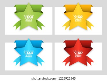 Origami paper banner decorated with star. Sale banner set template design. Special offer. Discount tag, badge, emblem. Web stickers. Price tag template for catalog with space for text