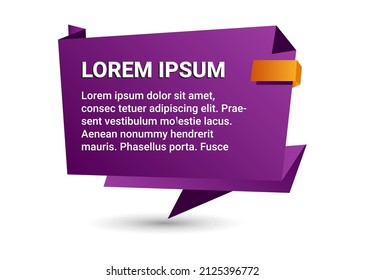 Origami Papier Banner Lorem Ipsum. Lila Design Element für Ihren Text. Vektorgrafik.