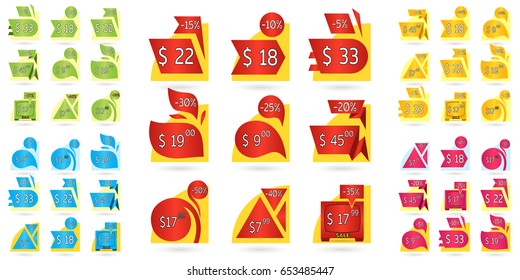 Origami paper banners for angle tag. Price tag template for catalog. Color stickers for shop. Vector