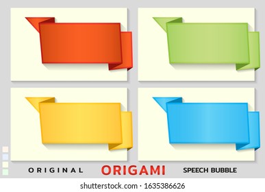 Origami paper banners for side. Price tag template for catalog. Color stickers. Vector