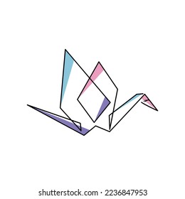 origami paper bird crane one line art drawing vector logo