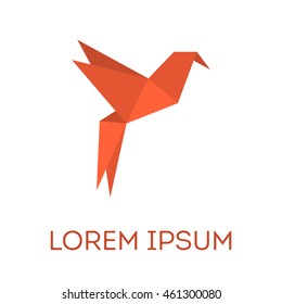 Origami paper bird icon or logo in a flat style. Vector illustration of pigeon or dove on a white background. Polygonal shape. Paper figure on flight.
