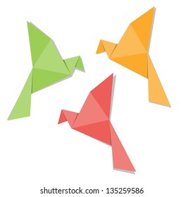 Origami paper bird isolated on white background
