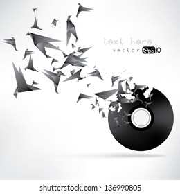 Origami paper bird on abstract background