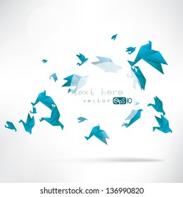 Origami paper bird on abstract background