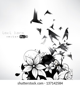 Origami paper bird on abstract background