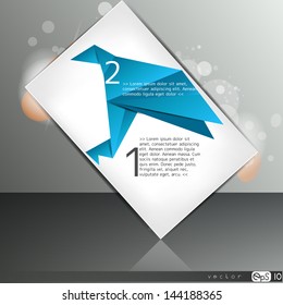 Origami paper bird on abstract background
