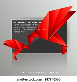Origami paper bird on abstract background with place for text
