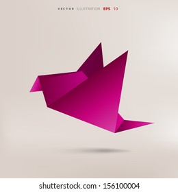 Origami paper bird on abstract background