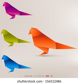 Origami paper bird on abstract background