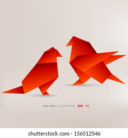 Origami paper bird on abstract background