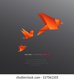 Origami paper bird on abstract background