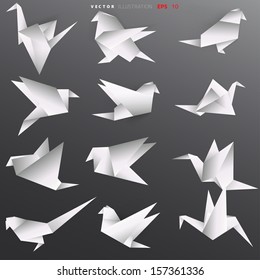 Origami paper bird on abstract background