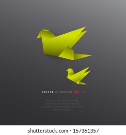Origami paper bird on abstract background