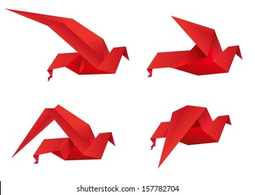 Origami paper bird on abstract background