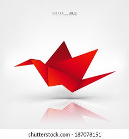 Origami paper bird on abstract background